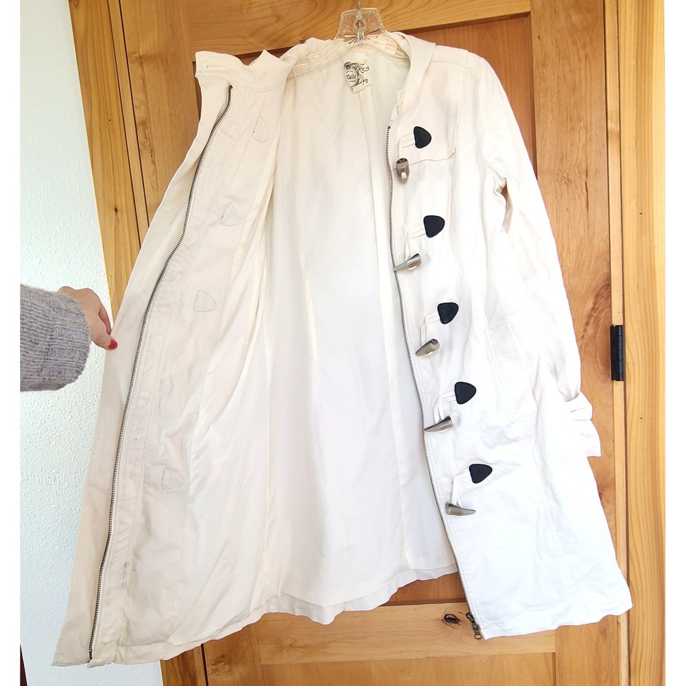 Anthropologie Tulle Cream White Cotton MEDIUM Trench Coat Hood‎ Quiet Luxury M - Picture 3 of 8